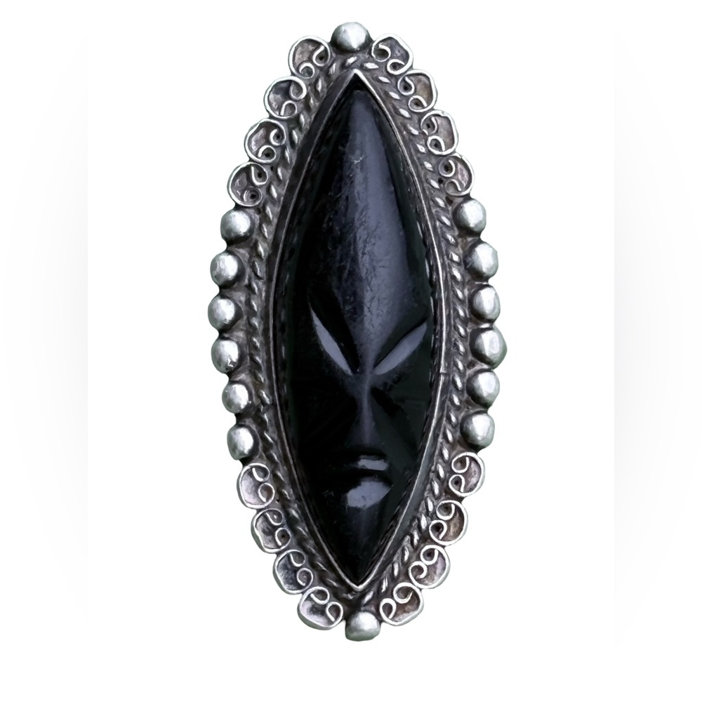Taxco Mexican Mask Sterling Silver Aztec Mayan Inca Face Tribal Statement Ring